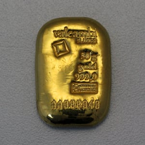 Goldbarren 50g VALCAMBI gegossen - Hauptansicht