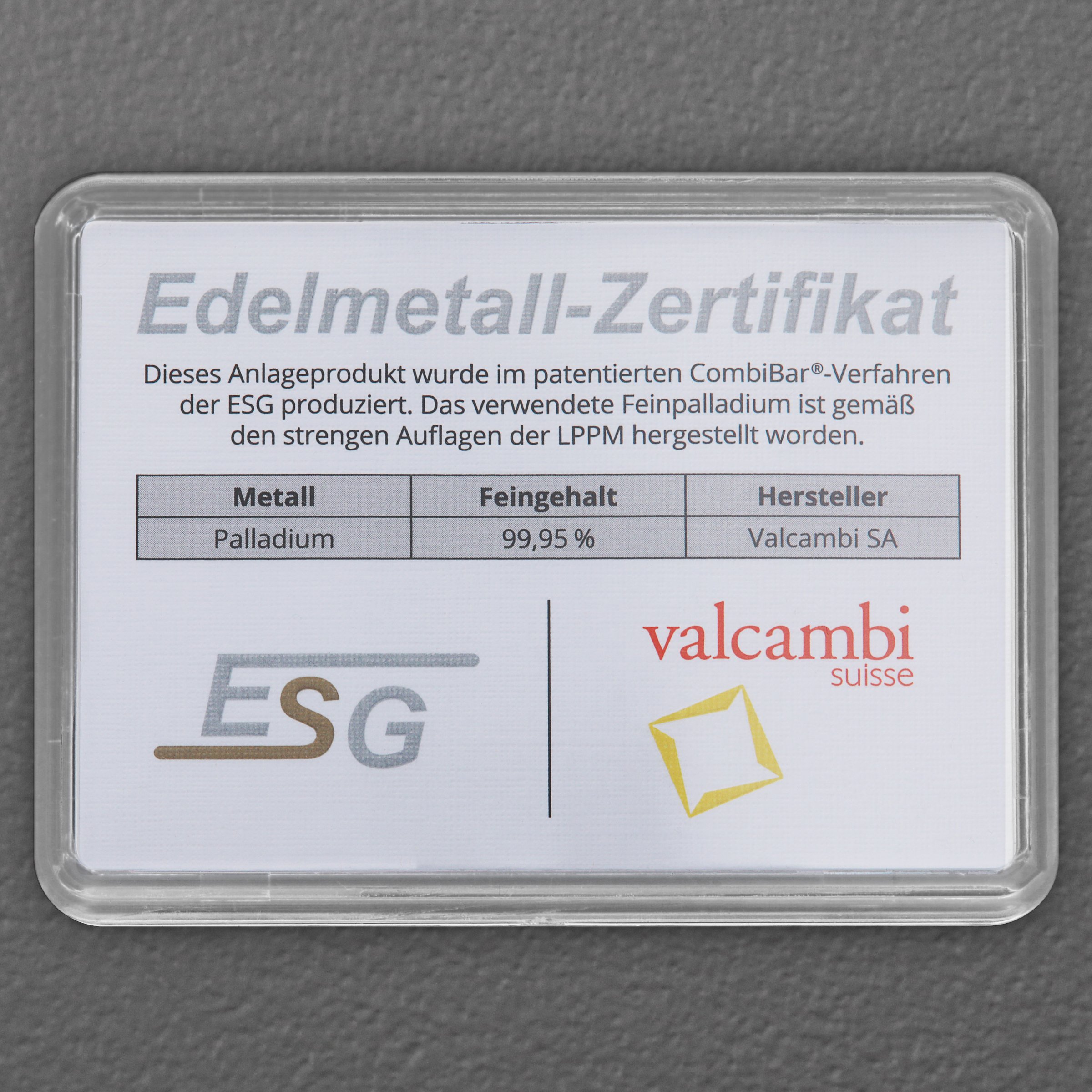 Palladiumtafel 15 x 1g "Pd International" (Motivbox) - Detailansicht 1