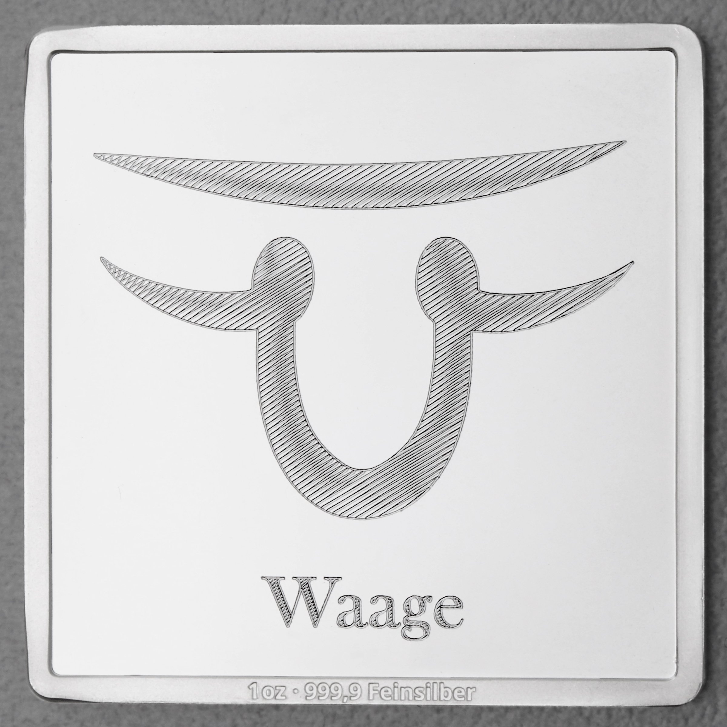 Silberbarren 1oz "Sternzeichen Waage" Gravurbarren quadratisch - Hauptansicht