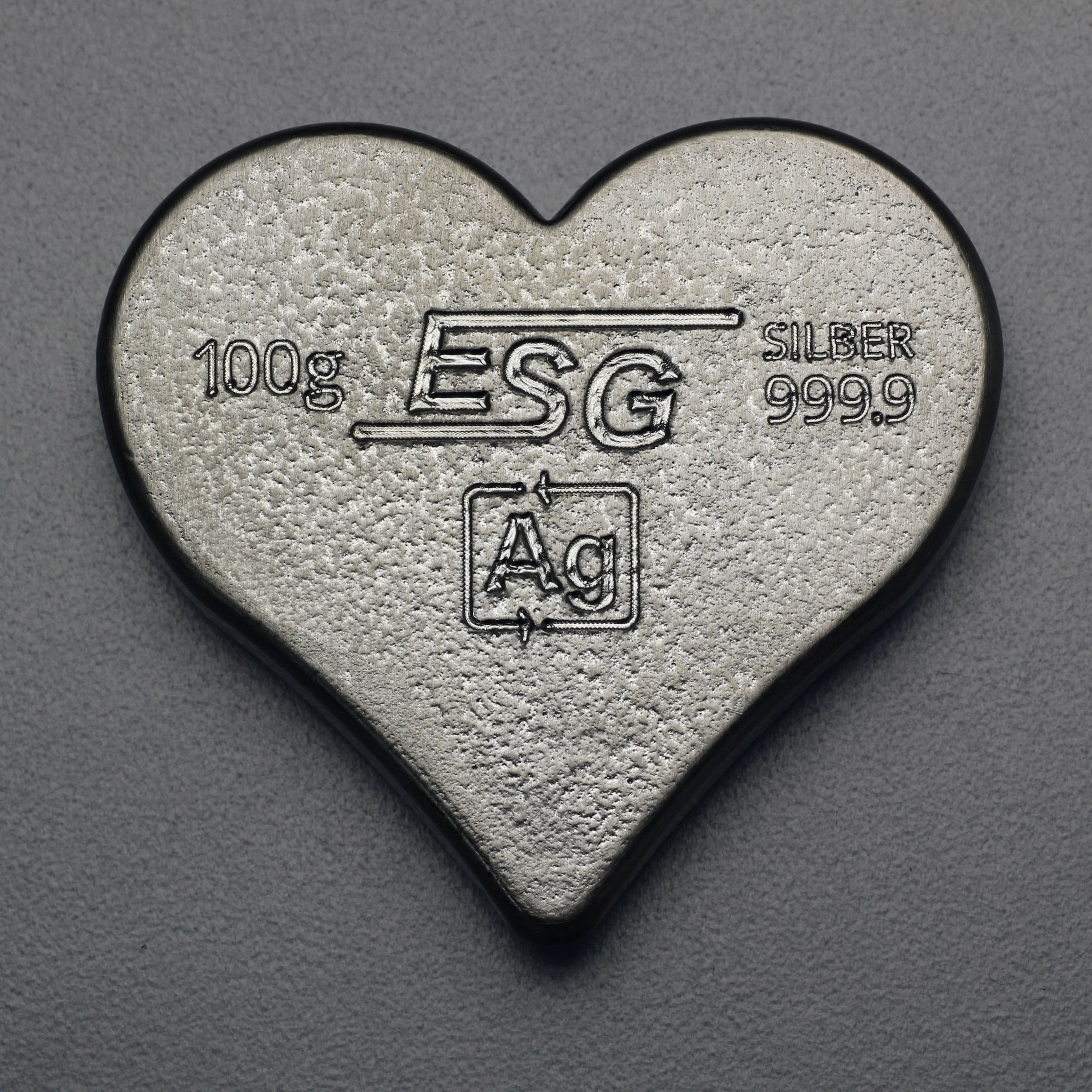 Silber 3-D Barren "Gravur-Herz" 100g, glänzend, gegossen - Detailansicht 3