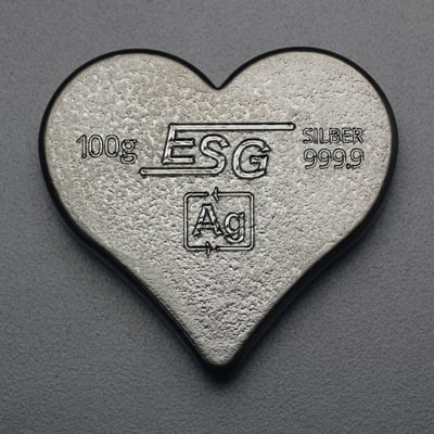 Silber 3-D Barren "Gravur-Herz" 100g, glänzend, gegossen - Miniaturansicht 4
