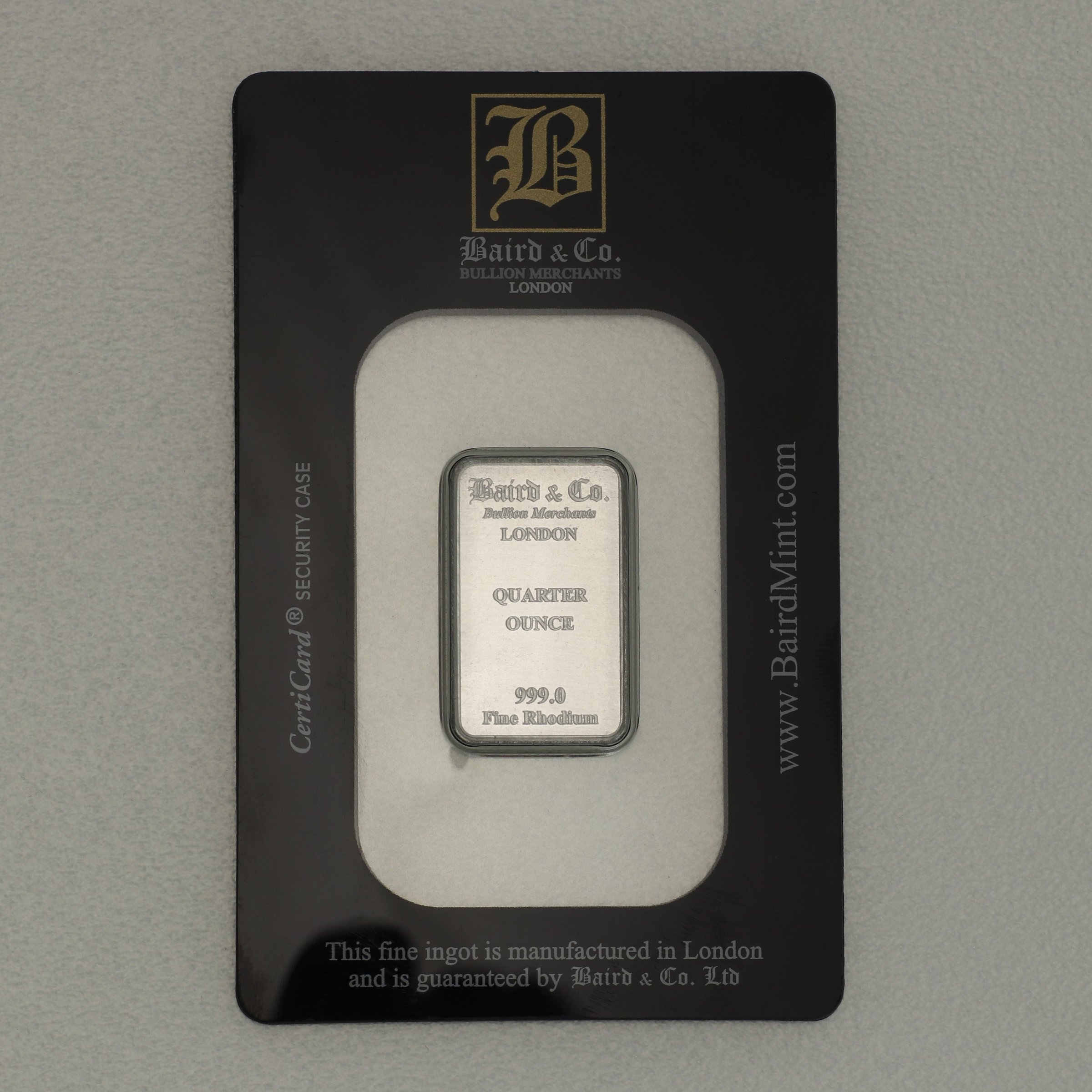 Rhodiumbarren 1/4oz (999 Rh) Baird&Co., geprägt - Hauptansicht