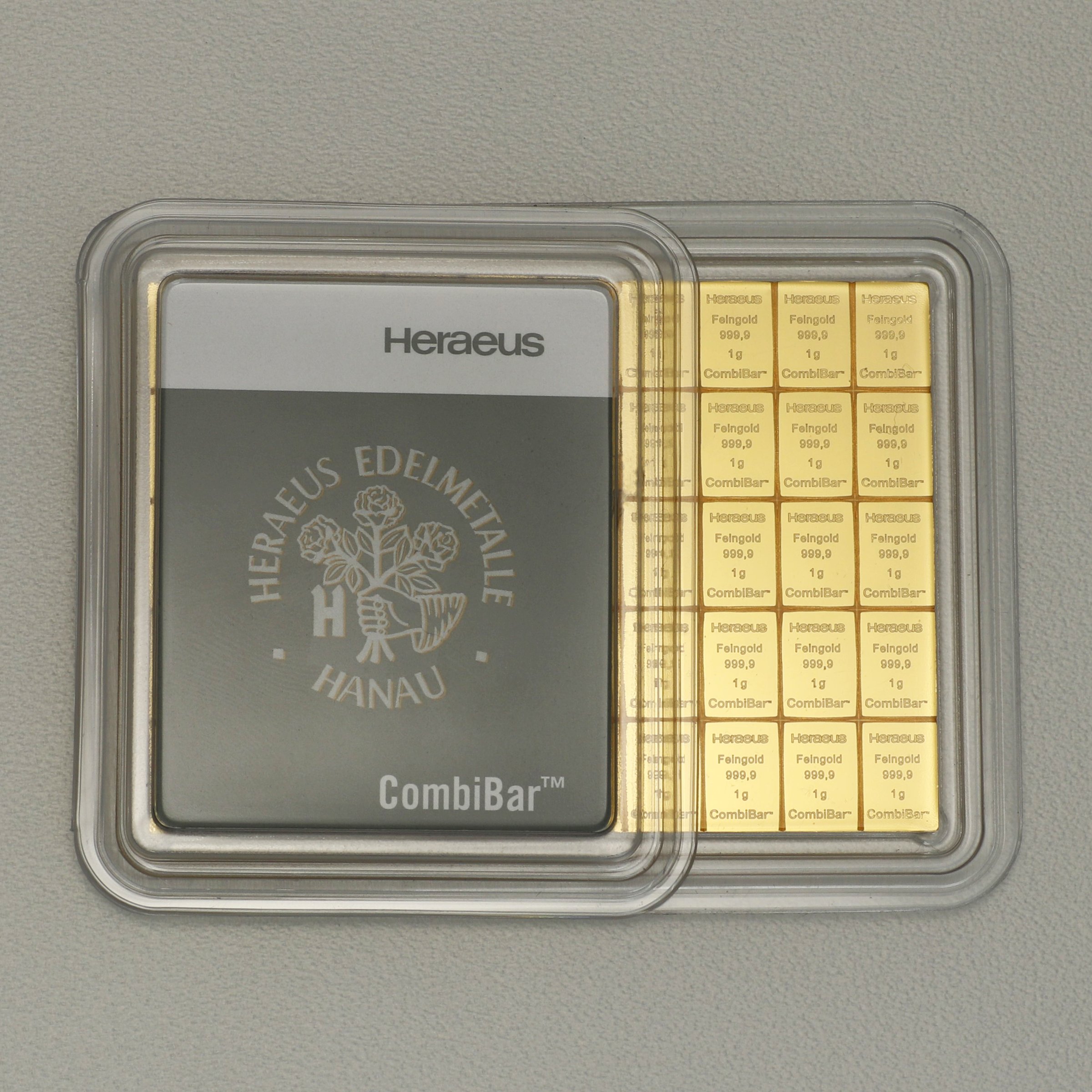 Goldtafel HERAEUS (50x 1g Gold) "CombiBar" - Hauptansicht