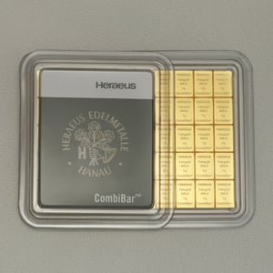 Goldtafel HERAEUS (50x 1g Gold) "CombiBar" - Hauptansicht