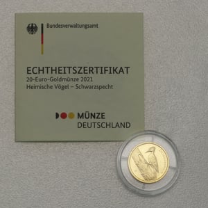 Goldmünze 20 Euro "Schwarzspecht" 2021 Heimische Vögel (Deutschland) - Miniaturansicht 4