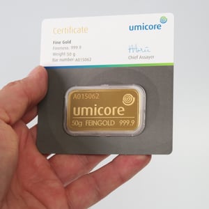 Goldbarren 50g UMICORE/Blister m. Zertifikat - Miniaturansicht 4