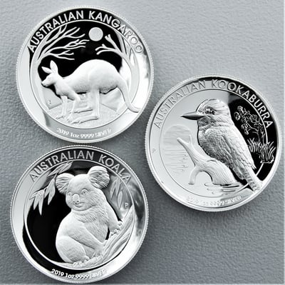 Silbermünze 3 x 1oz "High Relief Collection" 2019 (PP/HR) Känguru, Koala, Kookabura (Australien) - Miniaturansicht 1