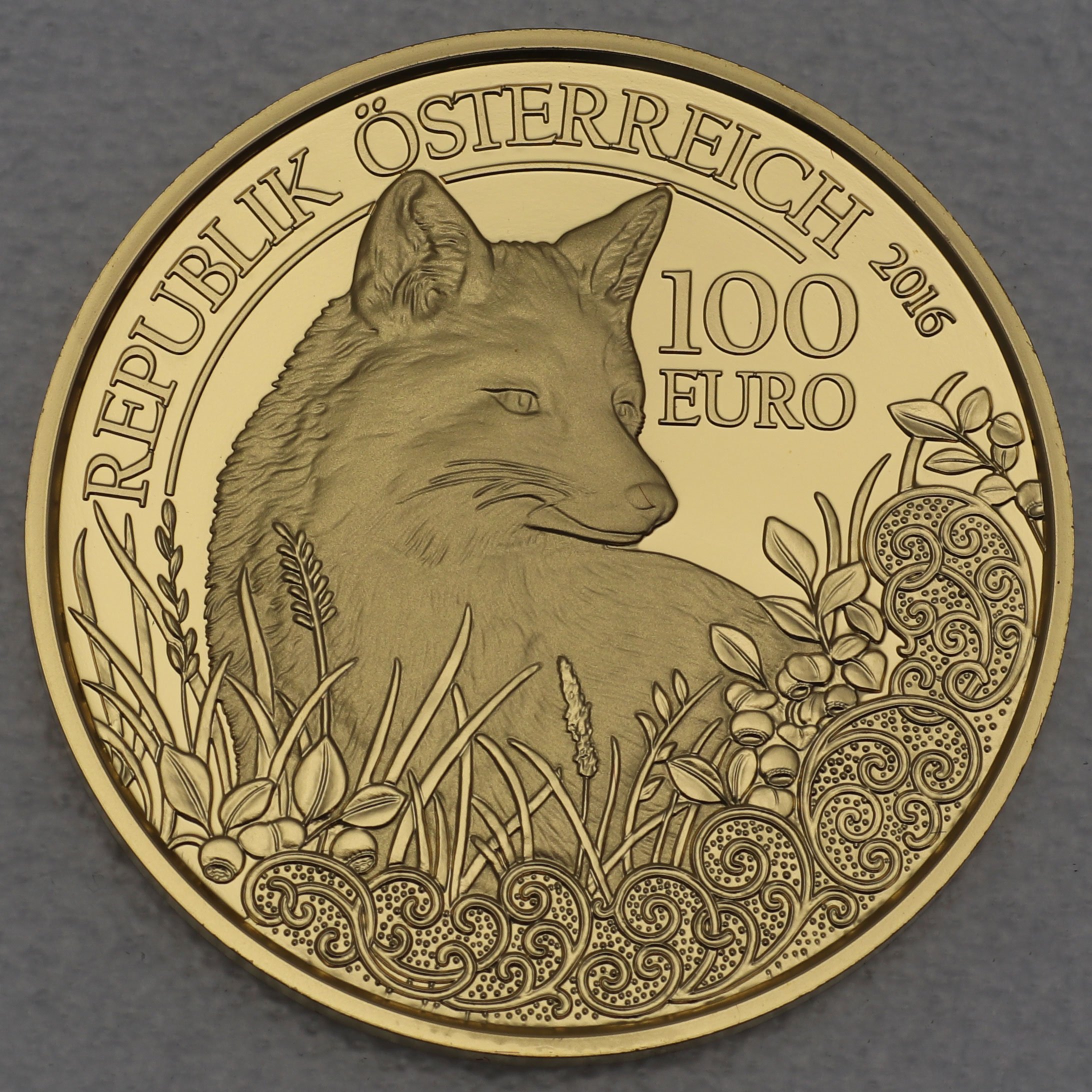 Goldmünze 100 Euro "Fuchs" 2016 Unseren Wildtieren auf der Spur (Österreich) - Hauptansicht