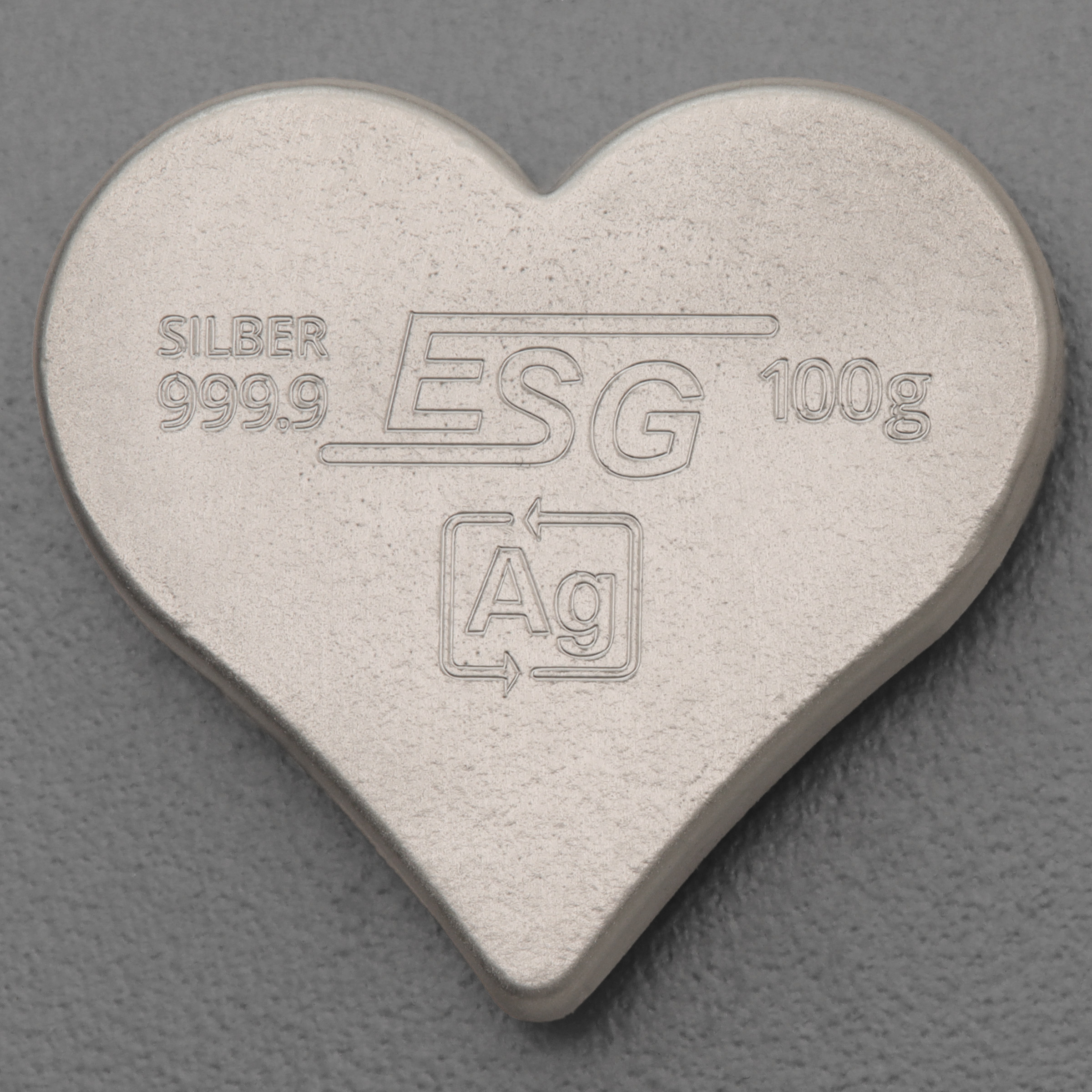 Silberbarren 100g ESG "Herz" 3D-Barren gegossen matt gravierbar - Detailansicht 1