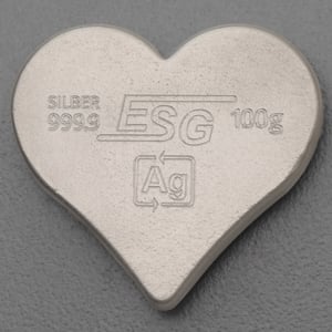 Silberbarren 100g ESG "Herz" 3D-Barren gegossen matt gravierbar - Miniaturansicht 2