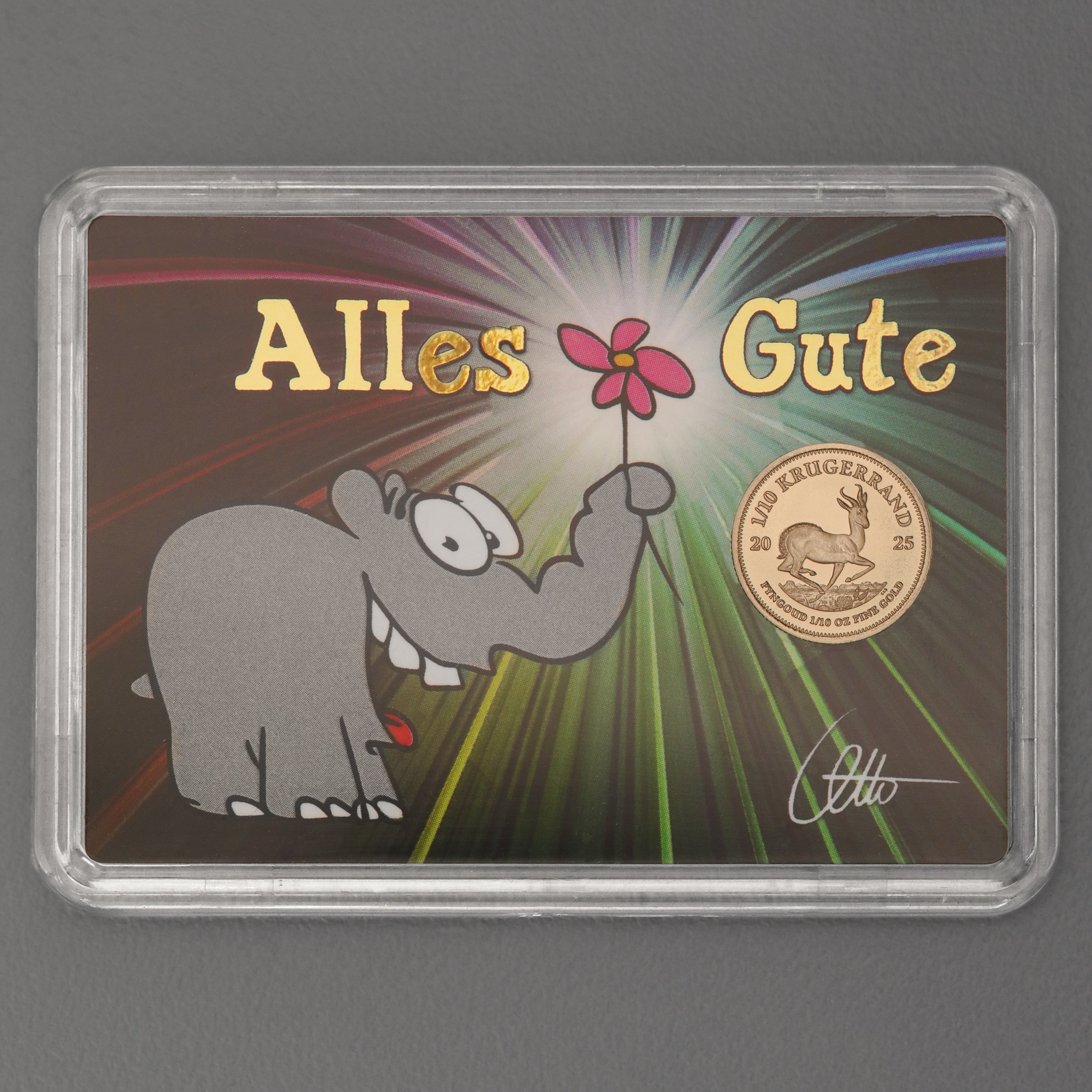 Goldmünze 1/10oz Krügerrand "Ottifant-Alles Gute" -Blümchen im Rüssel- (Südafrika) - Hauptansicht