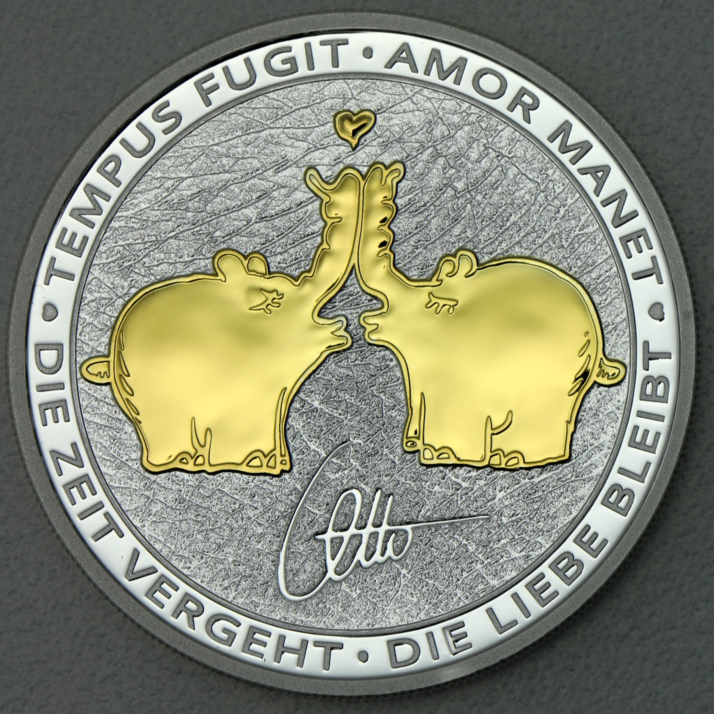 Silbermünze 1oz "Tempus Fugit – Amor Manet" 2020 (vergol.) Ottifanten – Kissing Ottifants (Tuvalu) - Hauptansicht