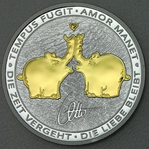 Silbermünze 1oz "Tempus Fugit – Amor Manet" 2020 (vergol.) Ottifanten – Kissing Ottifants (Tuvalu) - Hauptansicht
