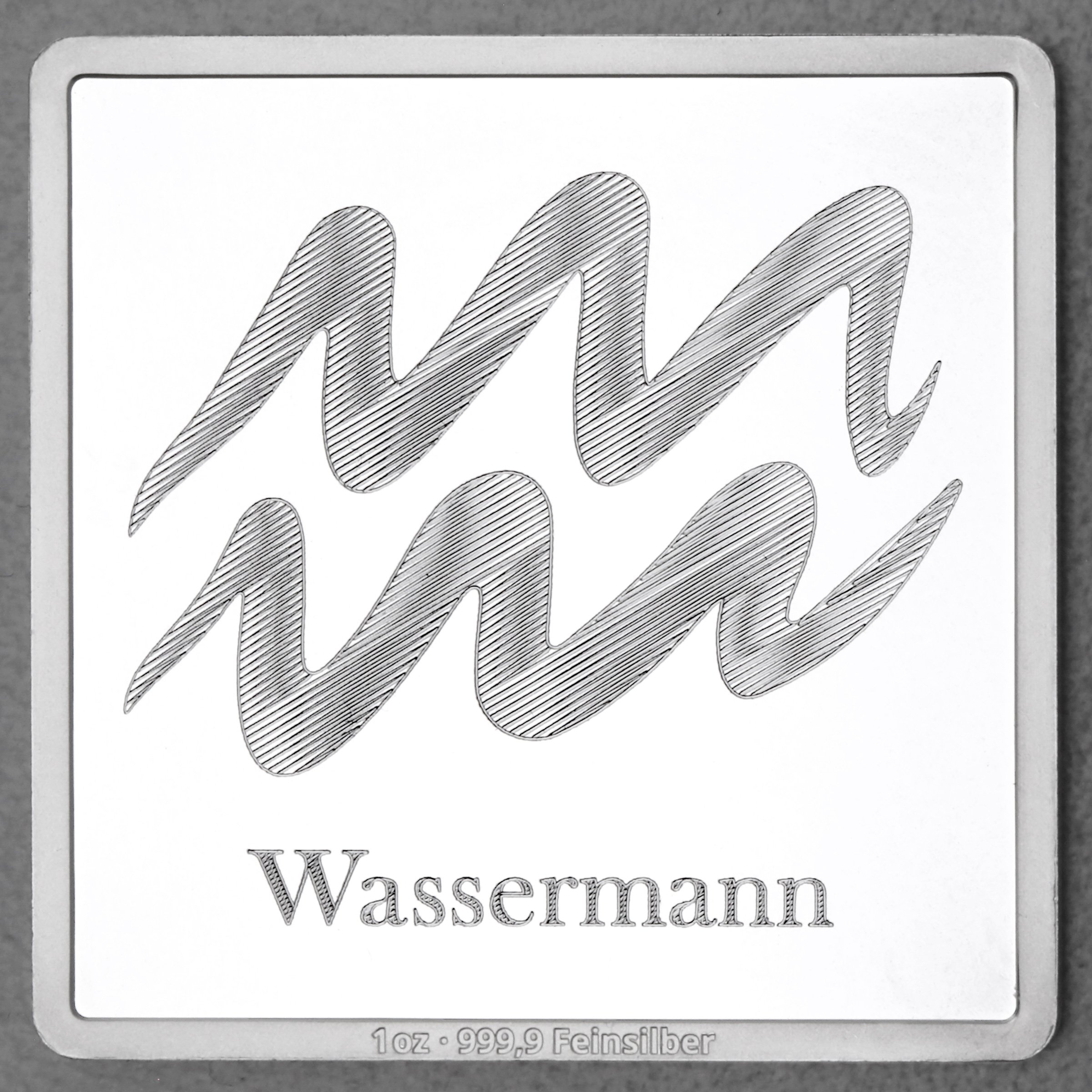 Silberbarren 1oz "Sternzeichen Wassermann" Gravurbarren quadratisch - Hauptansicht