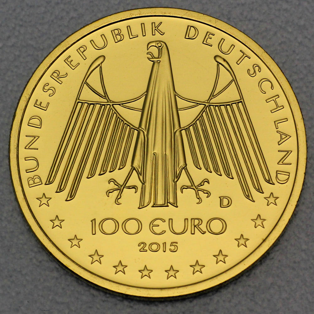 Goldmünze 100 Euro "Oberes Mittelrheintal" 2015 Unesco-Weltkulturerbe (Deutschland) - Detailansicht 1