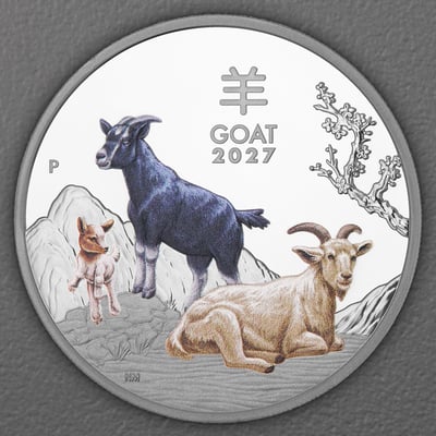 Silbermünze 3 x 1oz "Ziege" 2027 (PP/kol./verg.) Set 3-teilig Lunar III (Australien) - Miniaturansicht 6