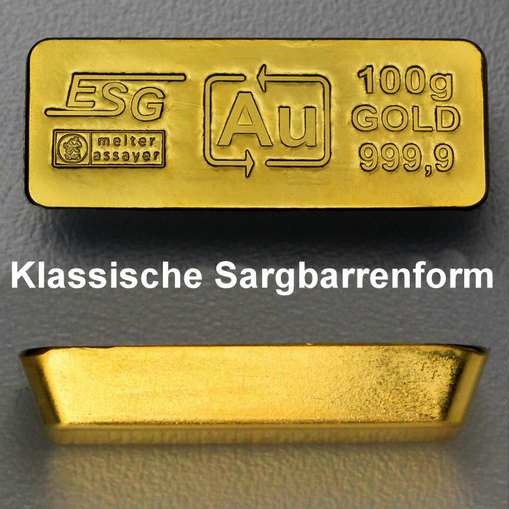 Goldbarren 100g Au ESG (klassischer Sargbarren) - Detailansicht 3