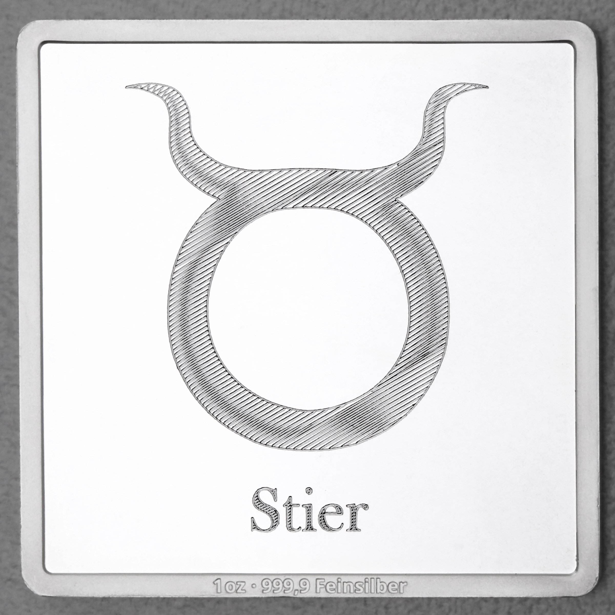 Silberbarren 1oz "Sternzeichen Stier" Gravurbarren quadratisch - Hauptansicht