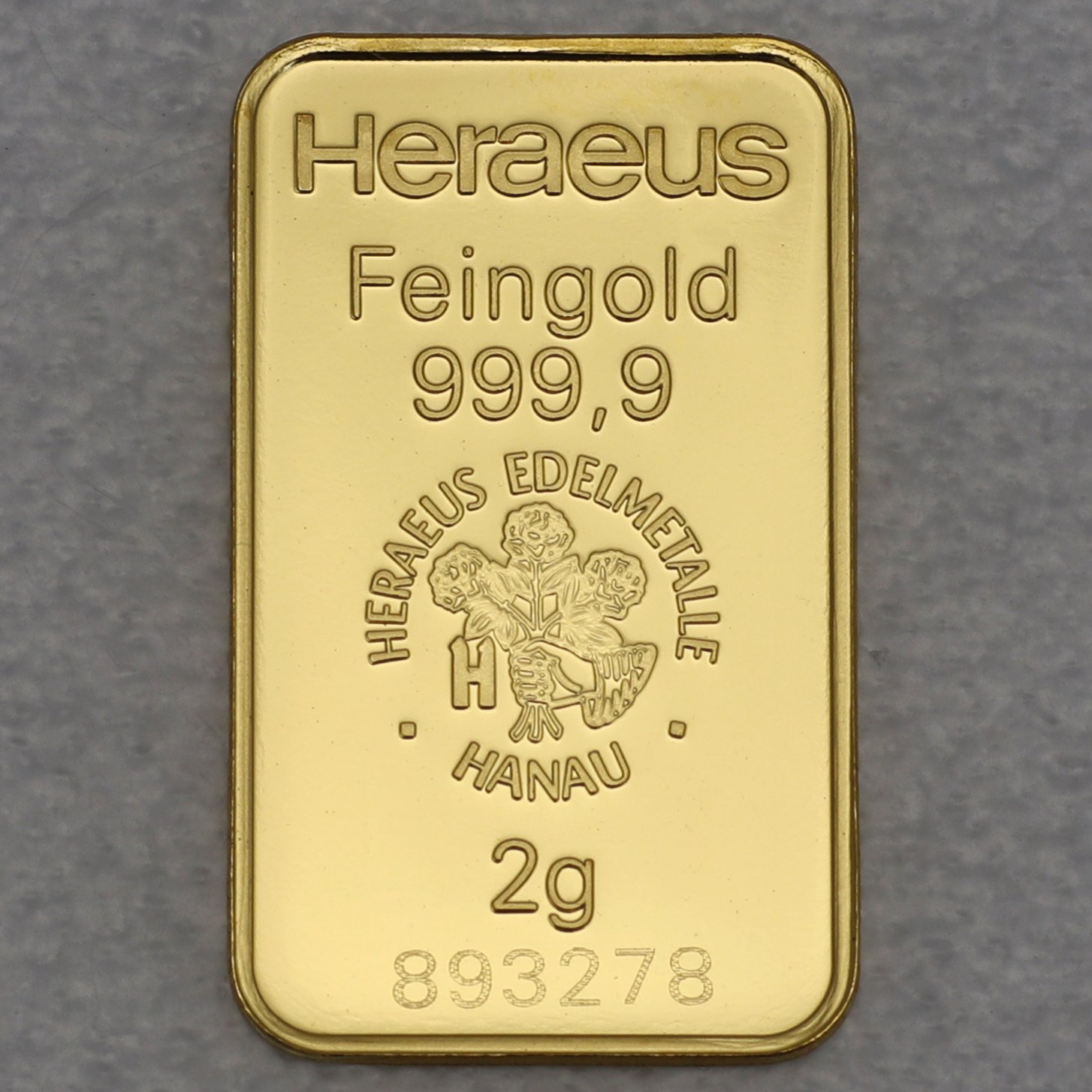 Goldbarren 2g HERAEUS Resale - Hauptansicht