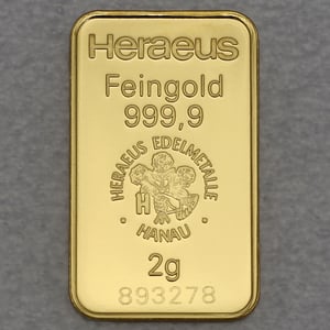 Goldbarren 2g HERAEUS Resale - Hauptansicht
