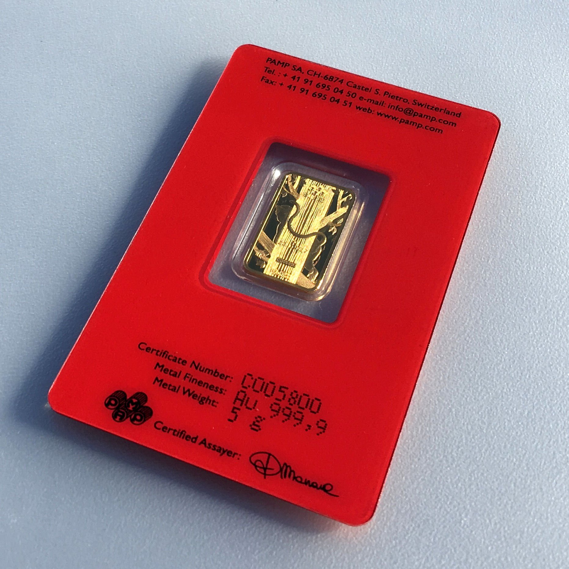 Goldbarren 5g "Affe 2016" Lunar PAMP - Detailansicht 2