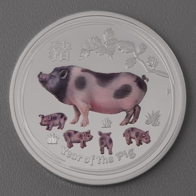 Silbermünze 2oz "Schwein" 2019 (koloriert) Lunar II – Year of the Pig (Australien) - Miniaturansicht 1