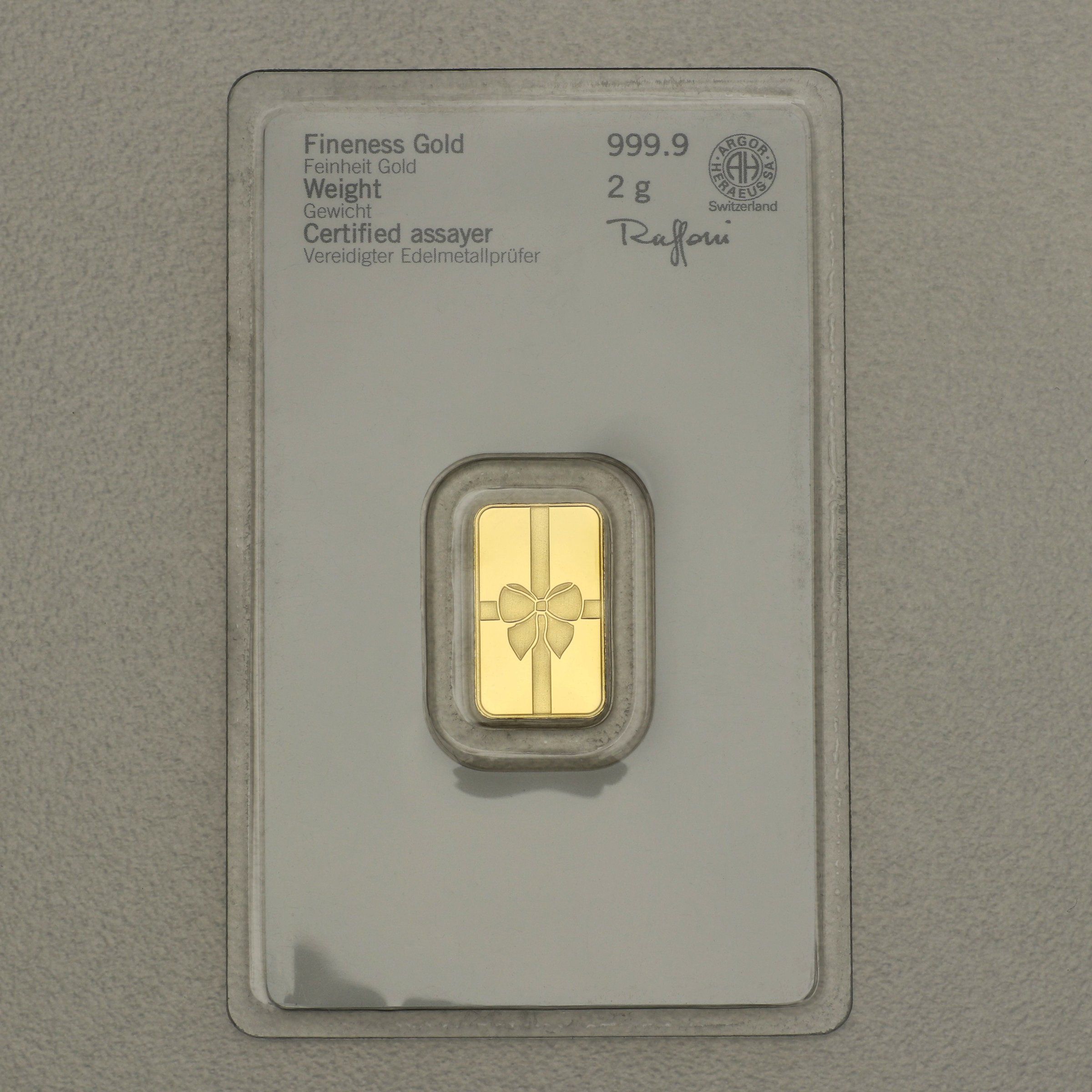 Goldbarren 2g HERAEUS (Geschenkmotiv) - Detailansicht 1