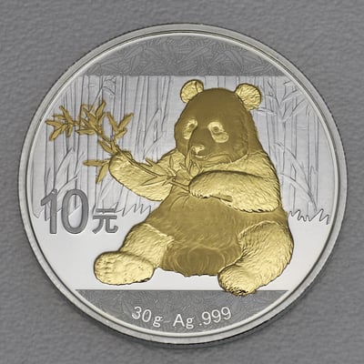 Silbermünze 30g "Panda" 2017 (vergoldet) (China) - Miniaturansicht 1
