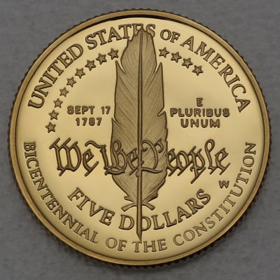 Goldmünze 5 Dollar "200 Jahre Verfassung" 1987 PP (USA) - Miniaturansicht 2