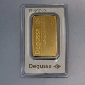 Goldbarren 100g DEGUSSA, im Blister - Hauptansicht