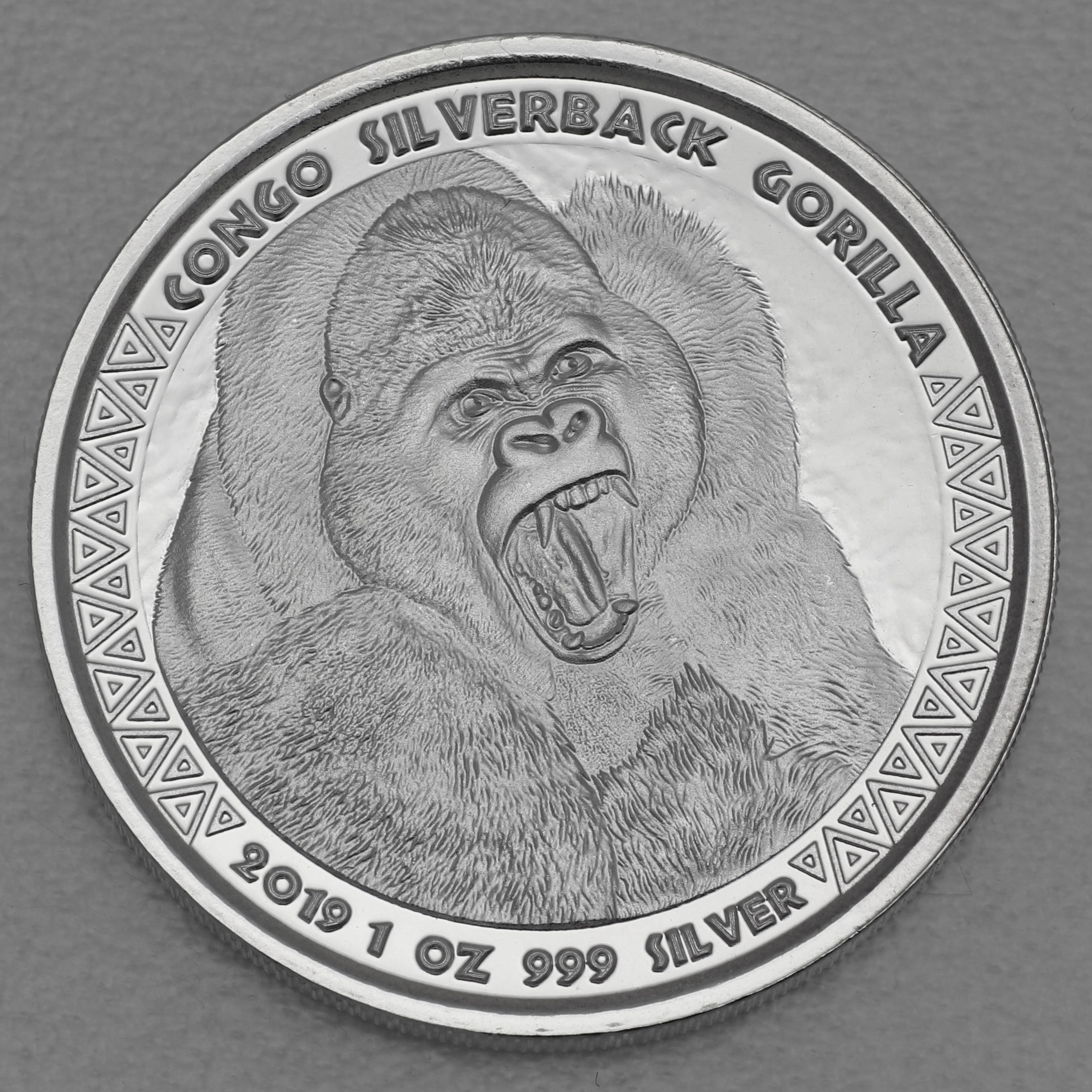 Silbermünze 1oz "Silberrücken Gorilla" 2019 (Kongo) - Hauptansicht