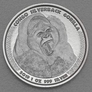 Silbermünze 1oz "Silberrücken Gorilla" 2019 (Kongo) - Miniaturansicht 1