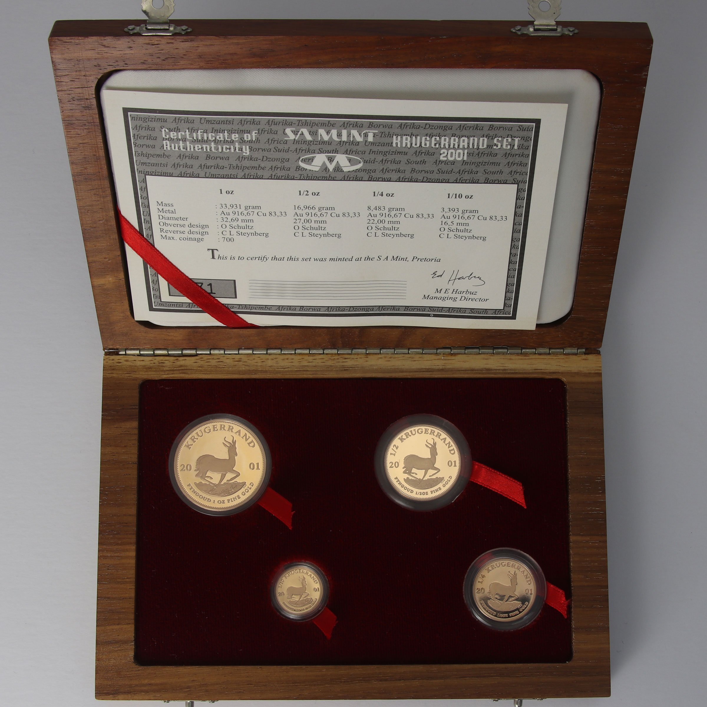 Goldmünzen 4 x "Krügerrand" 2001 (PP) Prestige Set – 4-teilig (Südafrika) - Hauptansicht