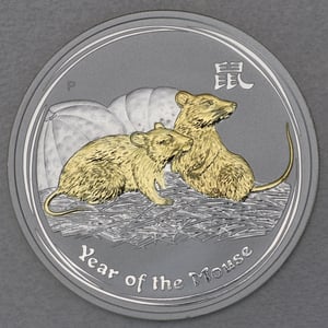 Silbermünze 1oz "Maus" 2008 (vergoldet) Lunar II – Year of the Mouse (Australien) - Miniaturansicht 1