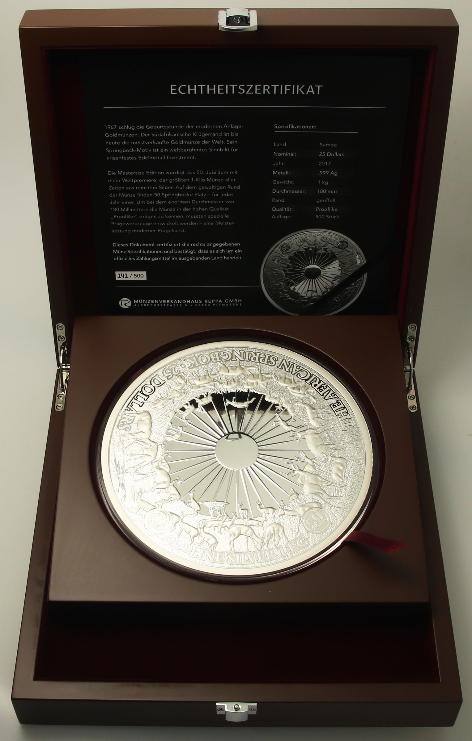 Silbermünze 1kg "The African Springbock" 2017 (Samoa) - Detailansicht 4