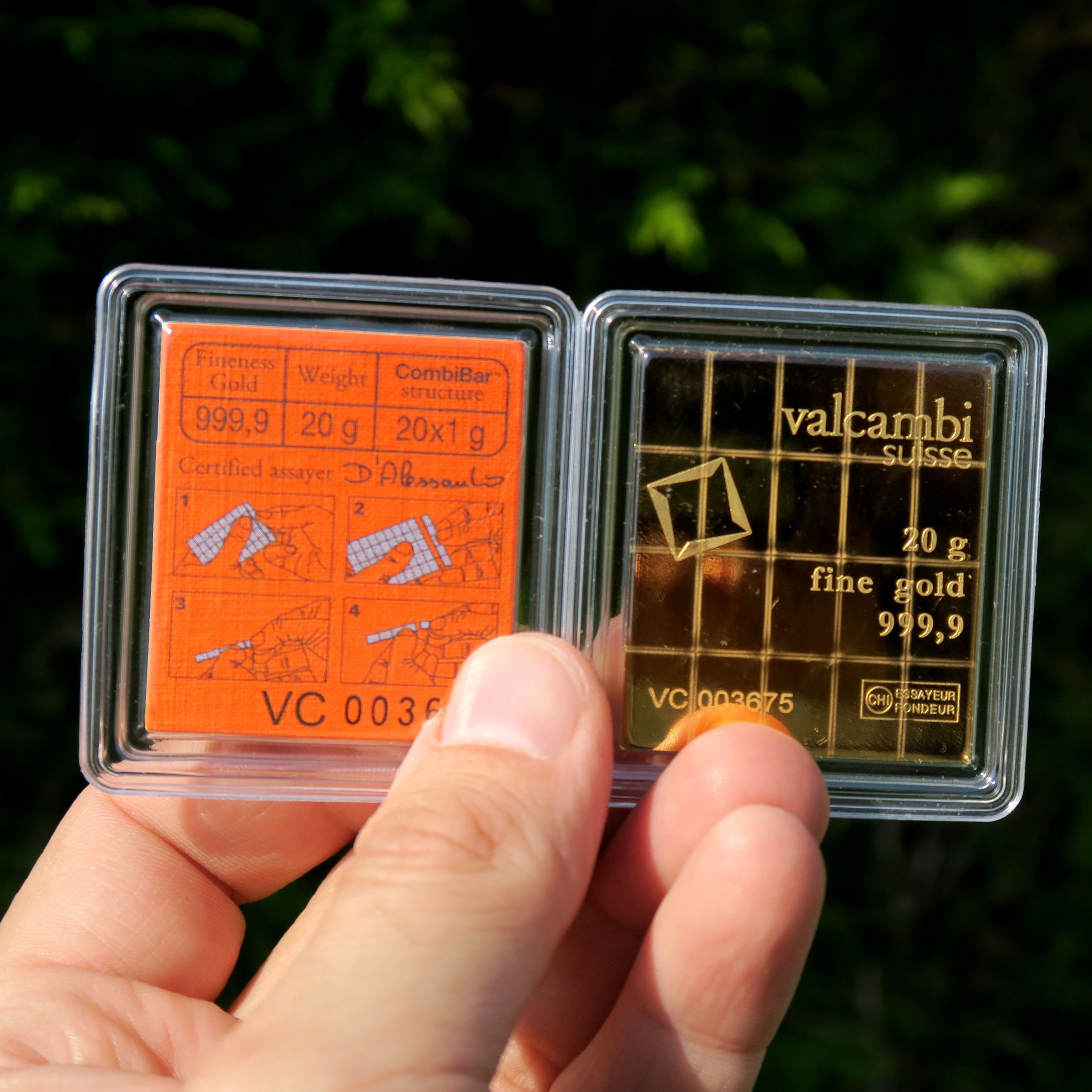Goldtafel VALCAMBI (20x 1g Au) "CombiBar" - Detailansicht 2