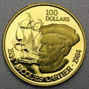 Goldmünze 100 Dollar "Jaques Cartier" 1984 (PP) Entdeckungsreise (Kanada) - Hauptansicht