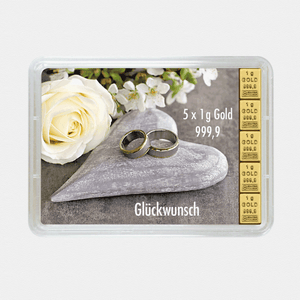 Goldbarren 5g "Stein+Ringe/Hochzeit" (Flip) - Hauptansicht