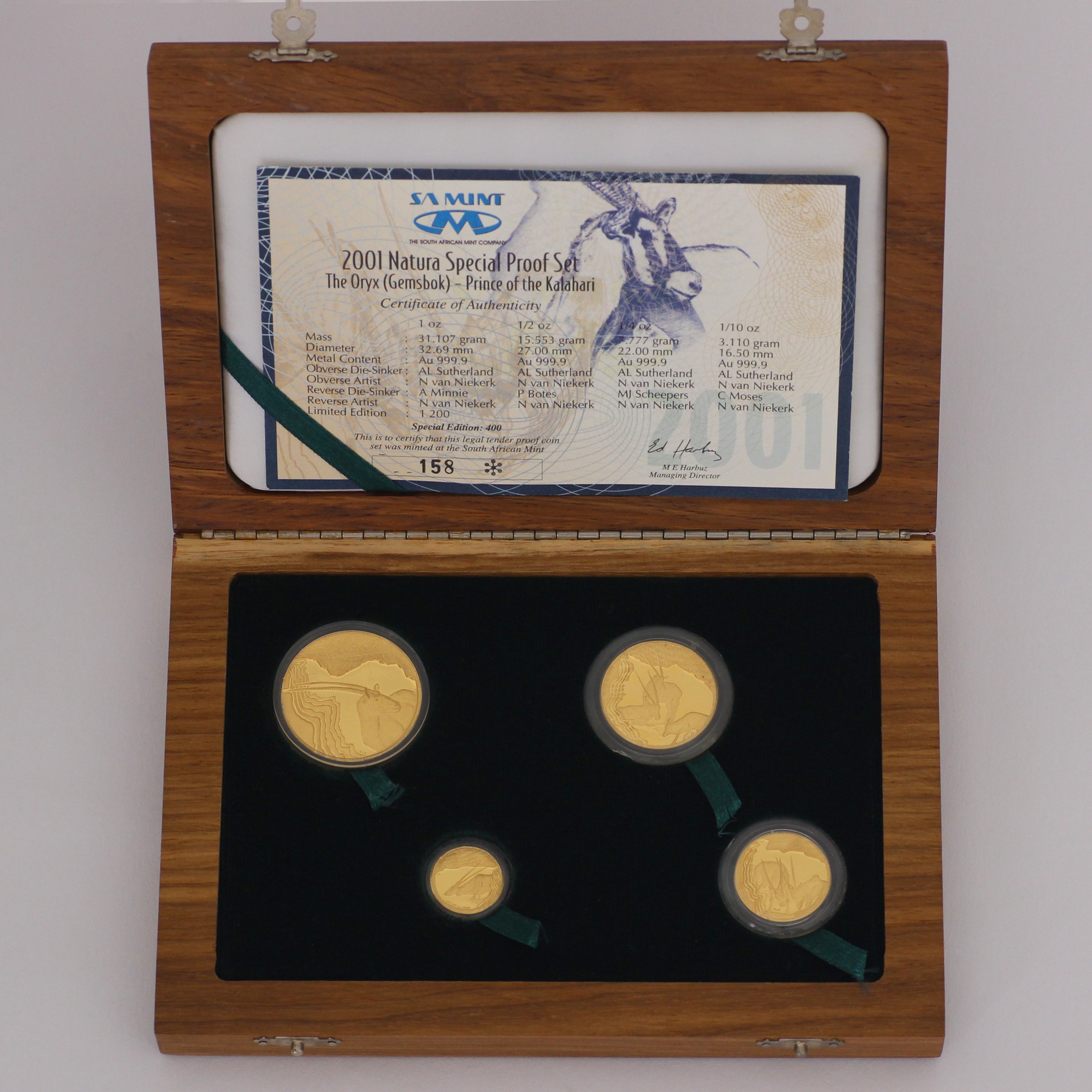 Goldmünzen "The Oryx" 2001 Natura Set 4-teilig Monarchs of Africa (Südafrika) - Detailansicht 2
