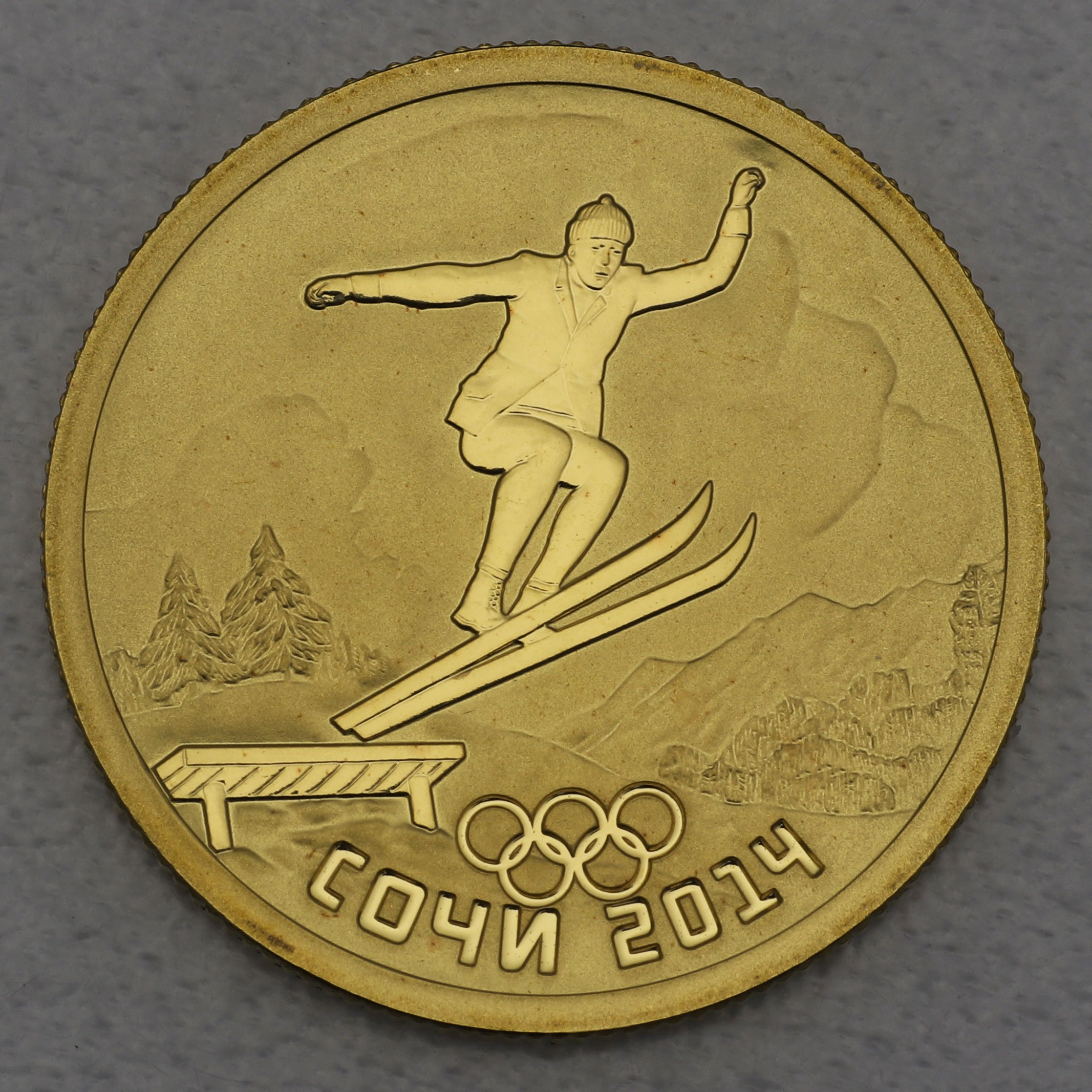 Goldmünze 50 Rubel "Skispringen" 2014 Olympia Sotchi (Russland) - Hauptansicht