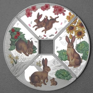 Silbermünzen 4x 1oz "Hase" 2023 (PP/koloriert) Set – 4-teilig Quadrant (Tuvalu) - Miniaturansicht 1