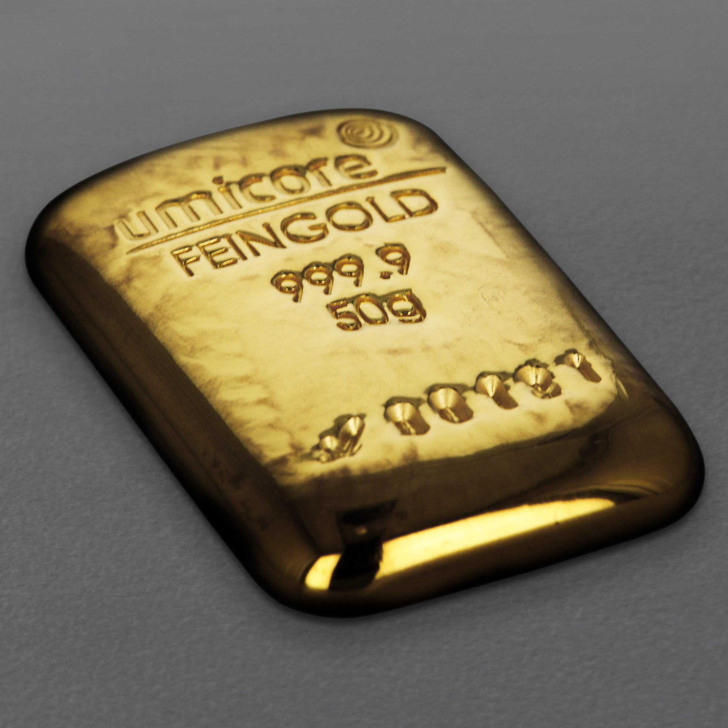 Goldbarren 50g UMICORE gegossen - Detailansicht 2
