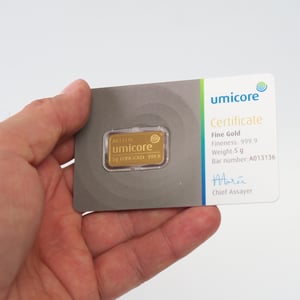 Goldbarren 5g UMICORE/Blister m. Zertifikat - Miniaturansicht 4