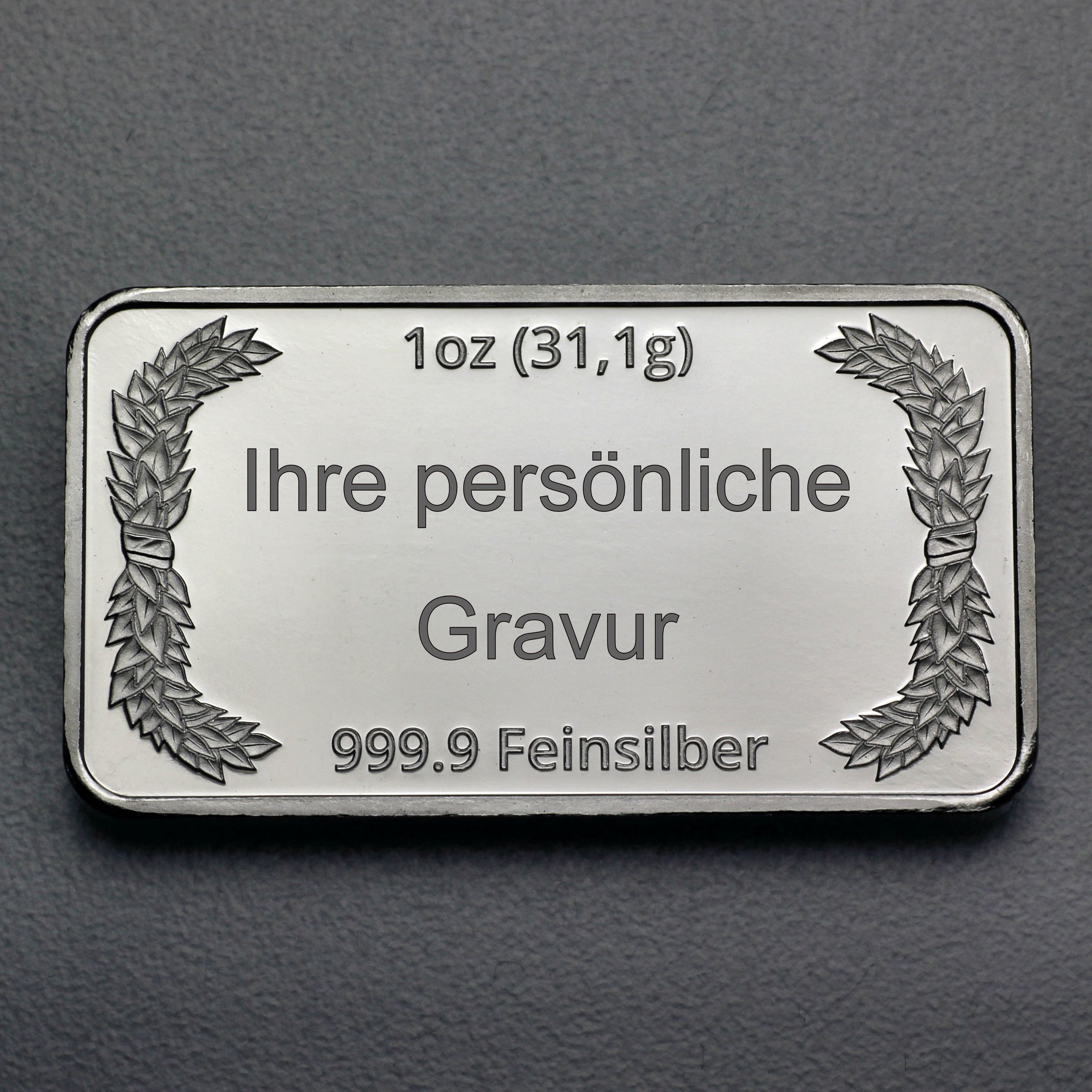 Silberbarren 1oz "Lorbeerkranz" gravierbar Recyclingsilber - Hauptansicht