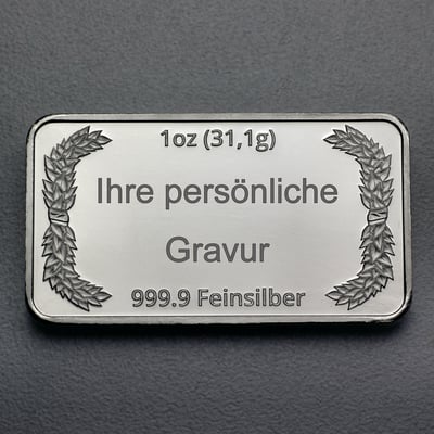 Silberbarren 1oz "Lorbeerkranz" gravierbar Recyclingsilber - Miniaturansicht 1