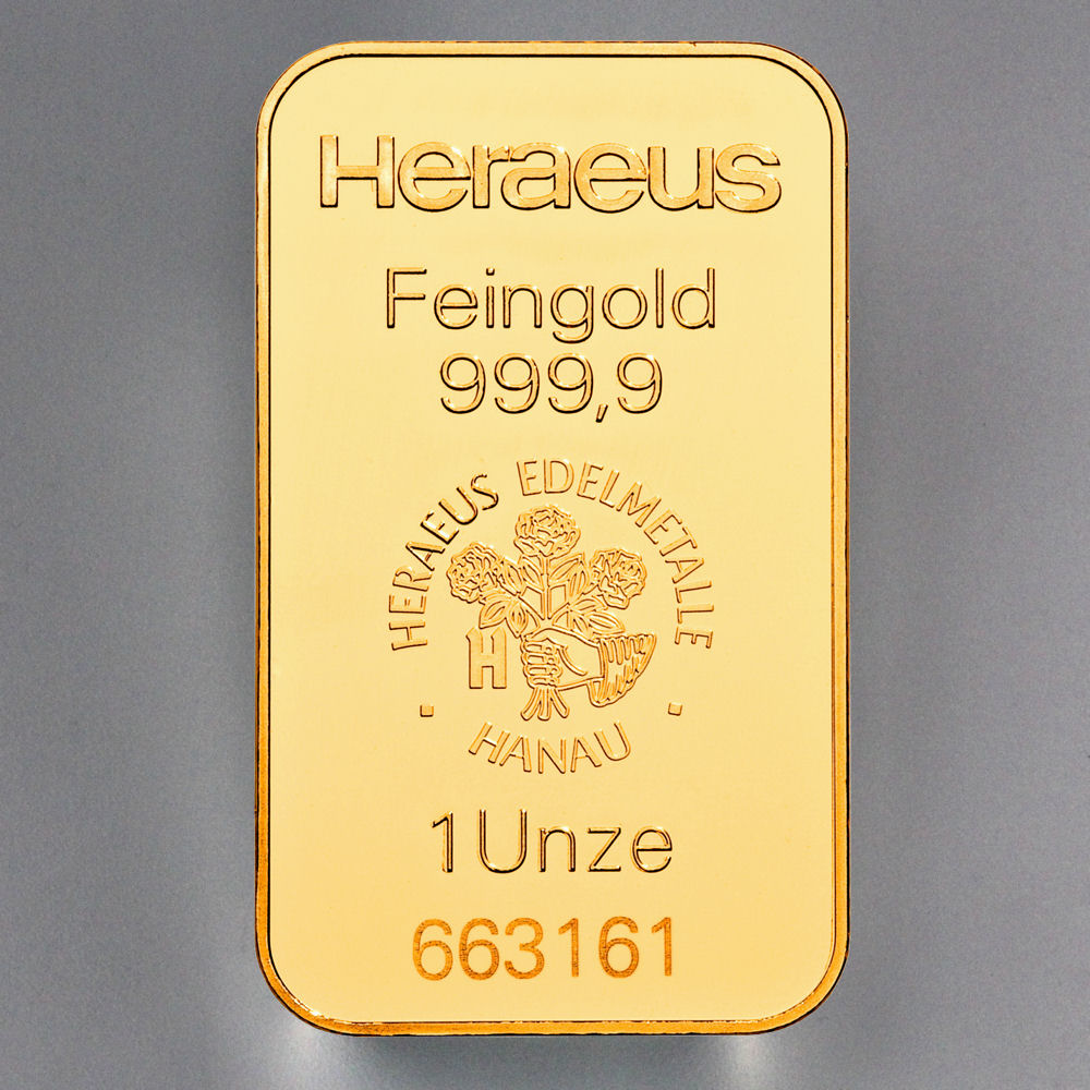 Goldbarren 1oz HERAEUS geprägt - Hauptansicht
