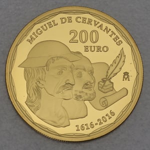 Goldmünze 200 Euro "Miguel de Cervantes" 2016 (Spanien) - Miniaturansicht 1