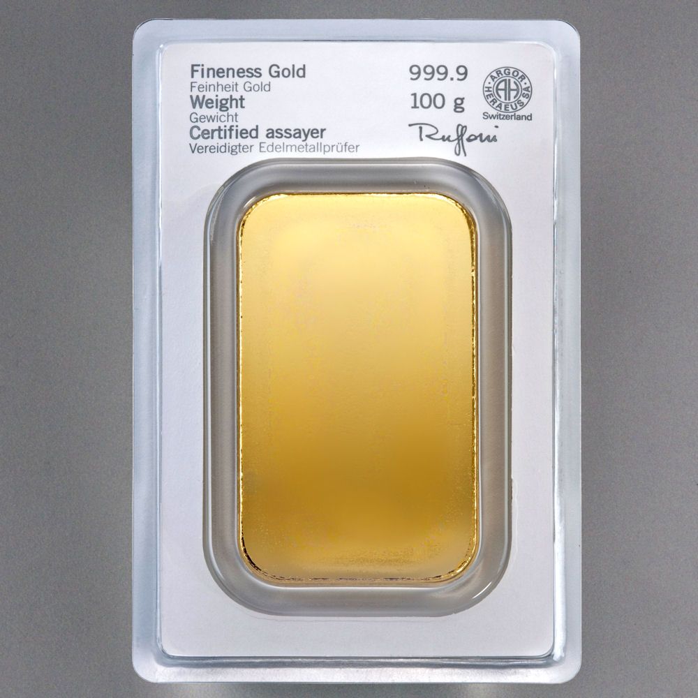 Goldbarren 100g HERAEUS geprägt - Detailansicht 2