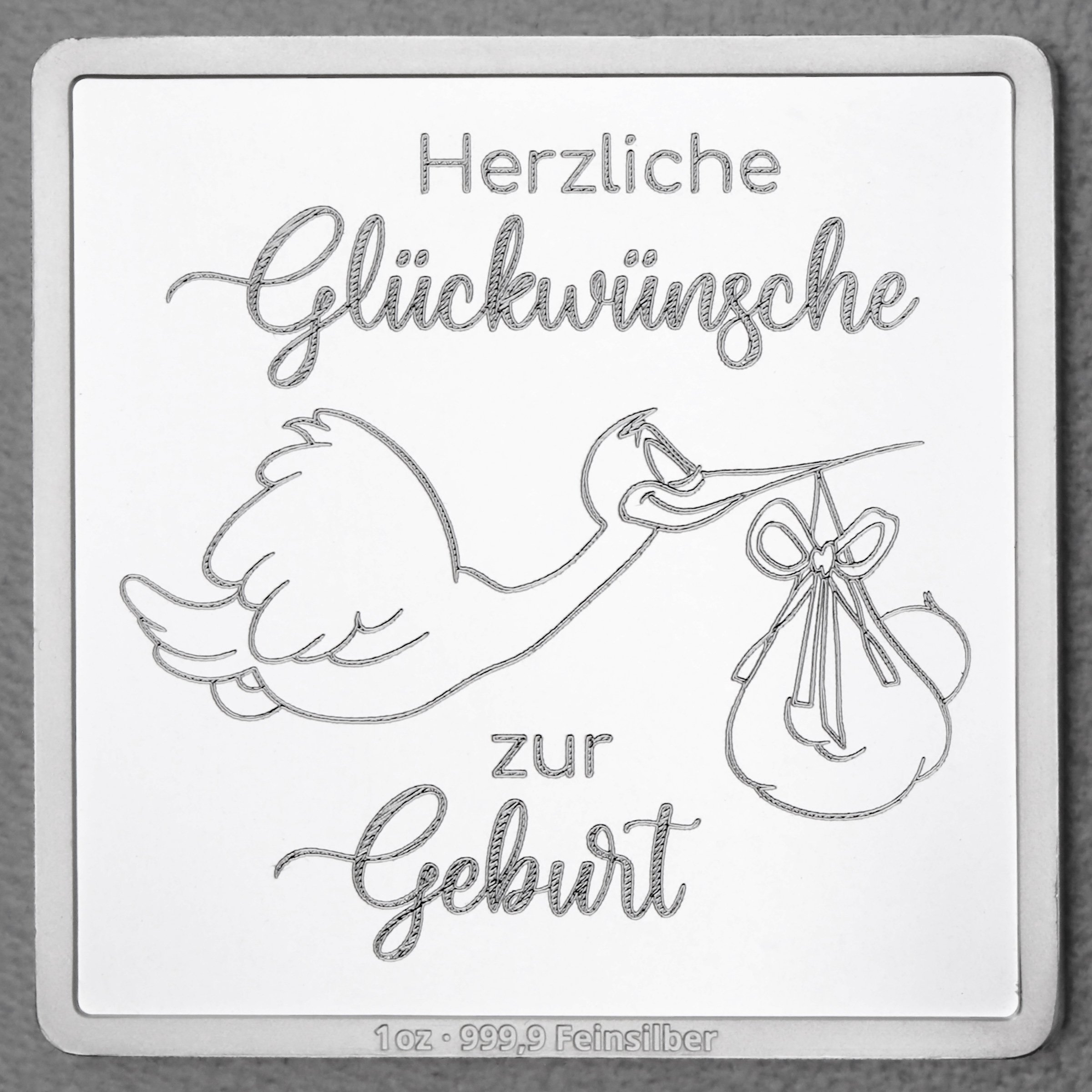 Silberbarren 1oz "Zur Geburt" Gravurbarren quadratisch - Hauptansicht