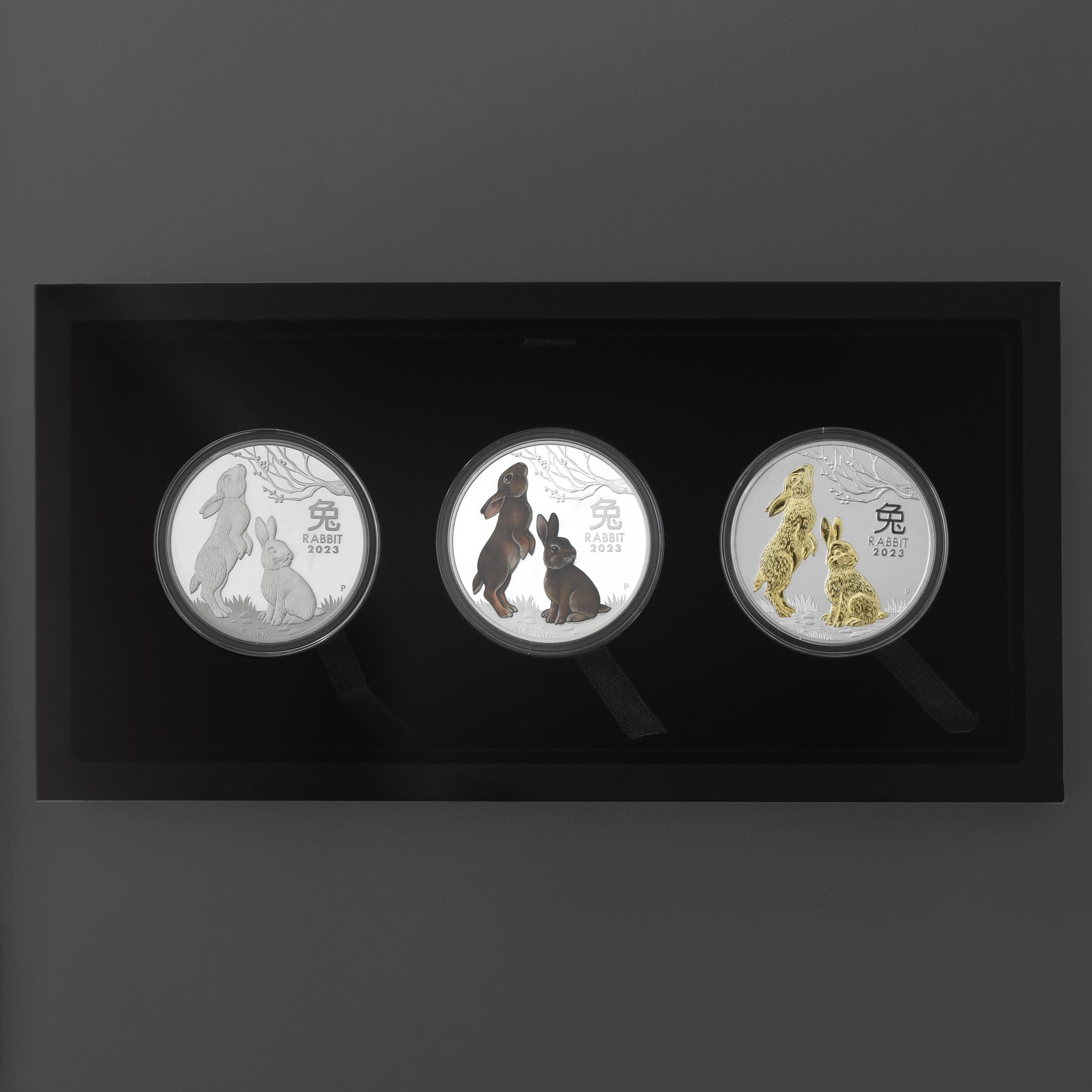 Silbermünzen 1oz "Hase" 2023 (PP/kol./vergoldet) Set 3-teilig Year of the Rabbit (Australien) - Hauptansicht